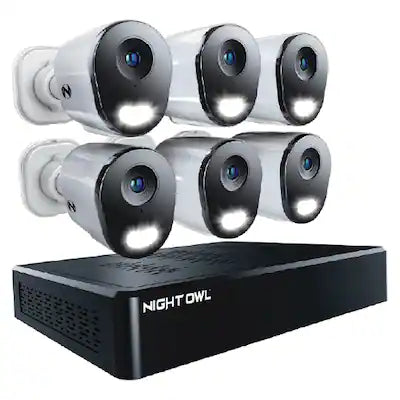 Night Owl - 8 Channel 6K (12MP) NVR with 6 (4K) Cameras and 2TB Storage, Expandable up to 4 Additional Wi-Fi Cameras