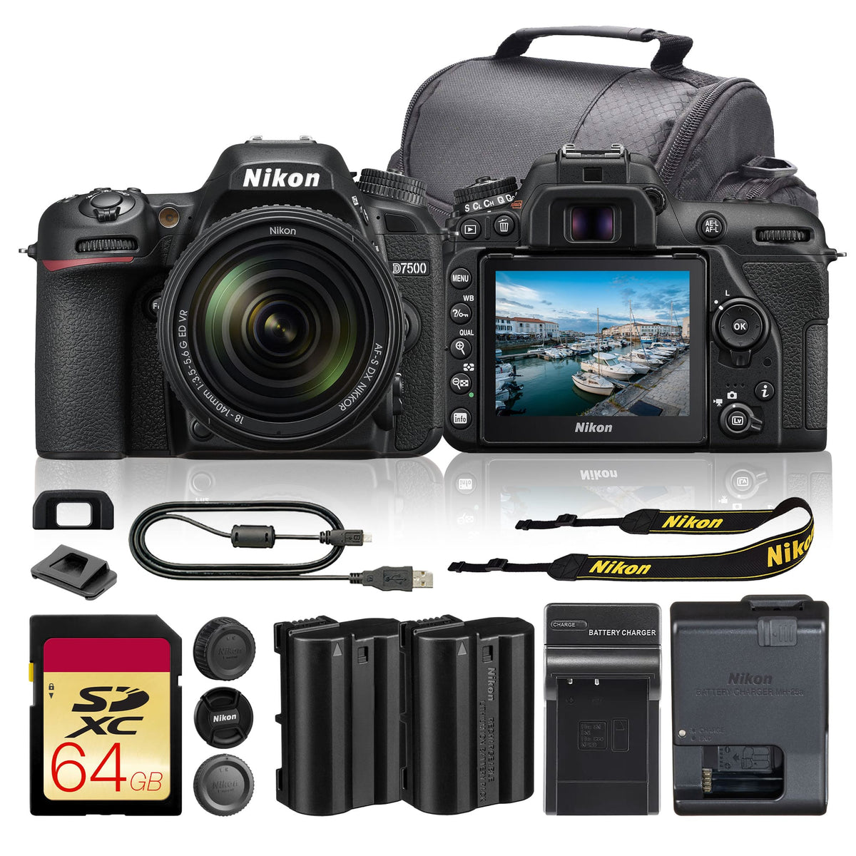 Nikon - D7500 DSLR Camera with AF-S DX NIKKOR 18-140mm f/3.5-5.6G ED VR Lens (5pc Bundle)