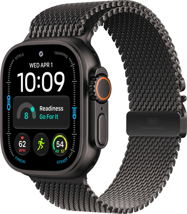 VITALS  
TRAINING  
WED APR 1  
10:09  

Readiness  
8  
Go For It  

49MM  
TITANIUM GRADE 5  

62 BPM TYPICAL  
54 49 57 STEADY