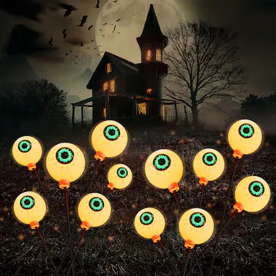 Joyfy - 2 Pack Halloween Decorations Outdoor Solar Scary Eyeball Lights, Waterproof Warm White Eyeball Swaying Path Lights