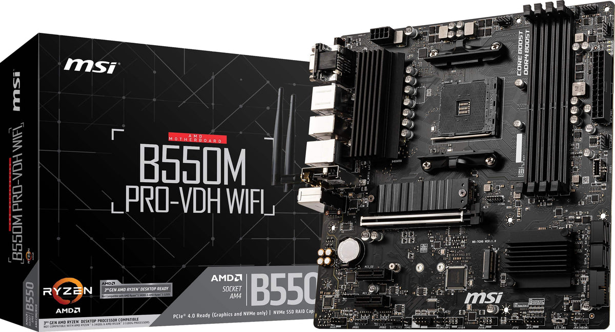 MSI - B550M PRO-VDH WIFI (Socket AM4) AMD B550 MATX DDR4 Wi-Fi 6 Motherboard - Black