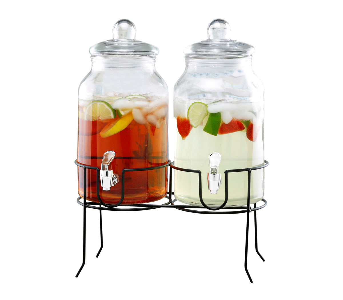 Style Setter - Rustic Home Beverage Dispenser Set of 2 With Black Metal Stand 1 Gal - Clear