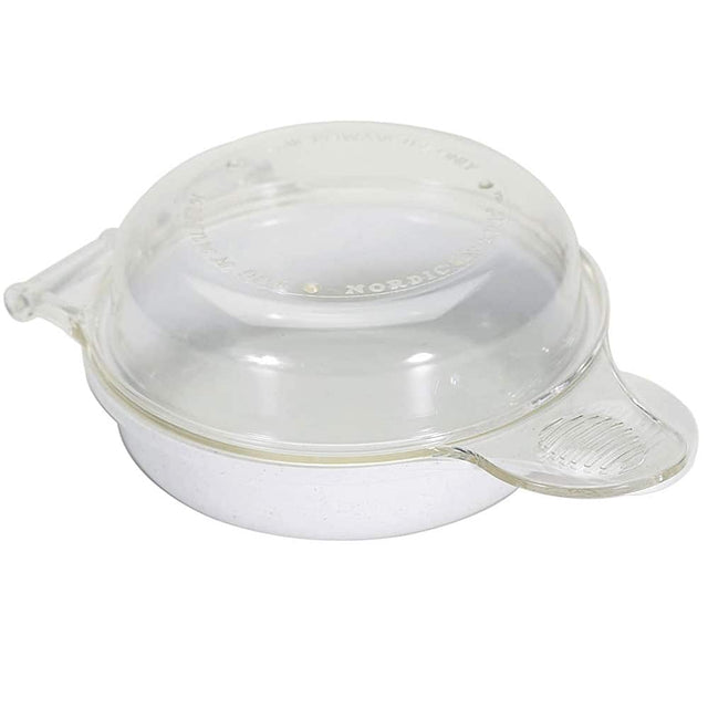 Front. Nordicware - Microwavable Egg and Muffin Breakfast Pan - White base/clear lid.