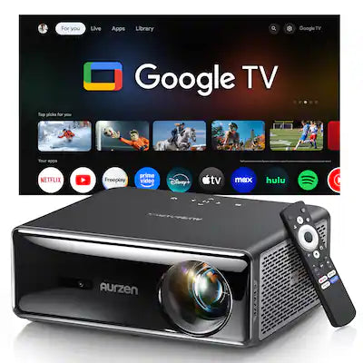 Aurzen - Google TV Smart Projector, 4K Supported Home Theater, 1000 ANSI Lumens, 20W Dolby Audio, MEMC Tech, Fully Automatic