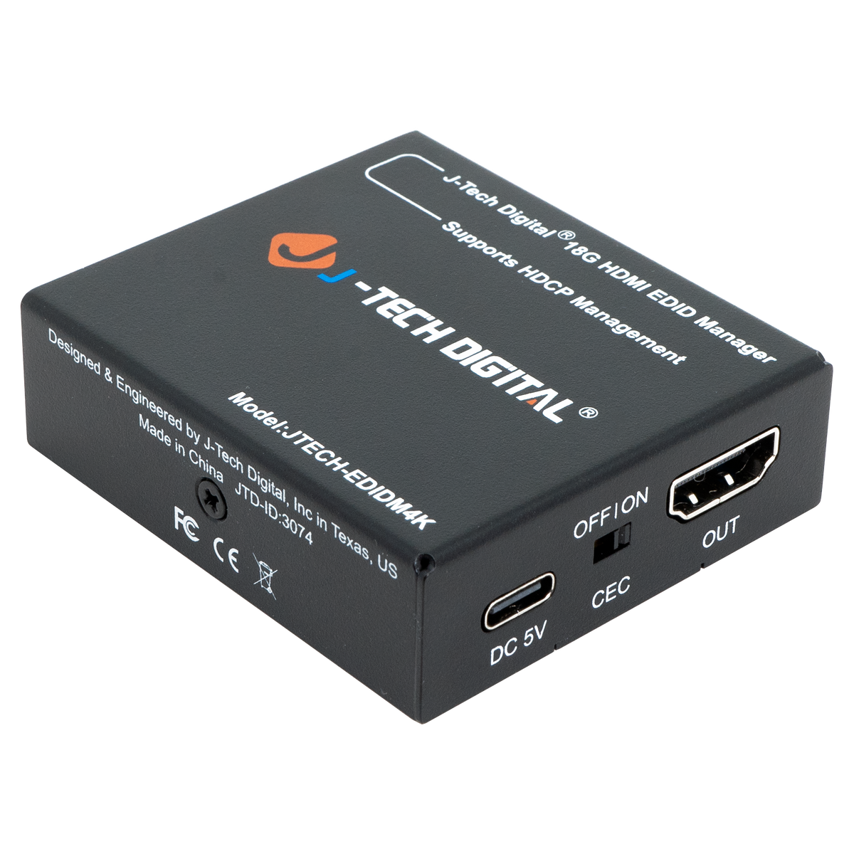 J-Tech Digital - 4K 60Hz HDMI EDID Emulator with HDCP Management and CEC Support - Black