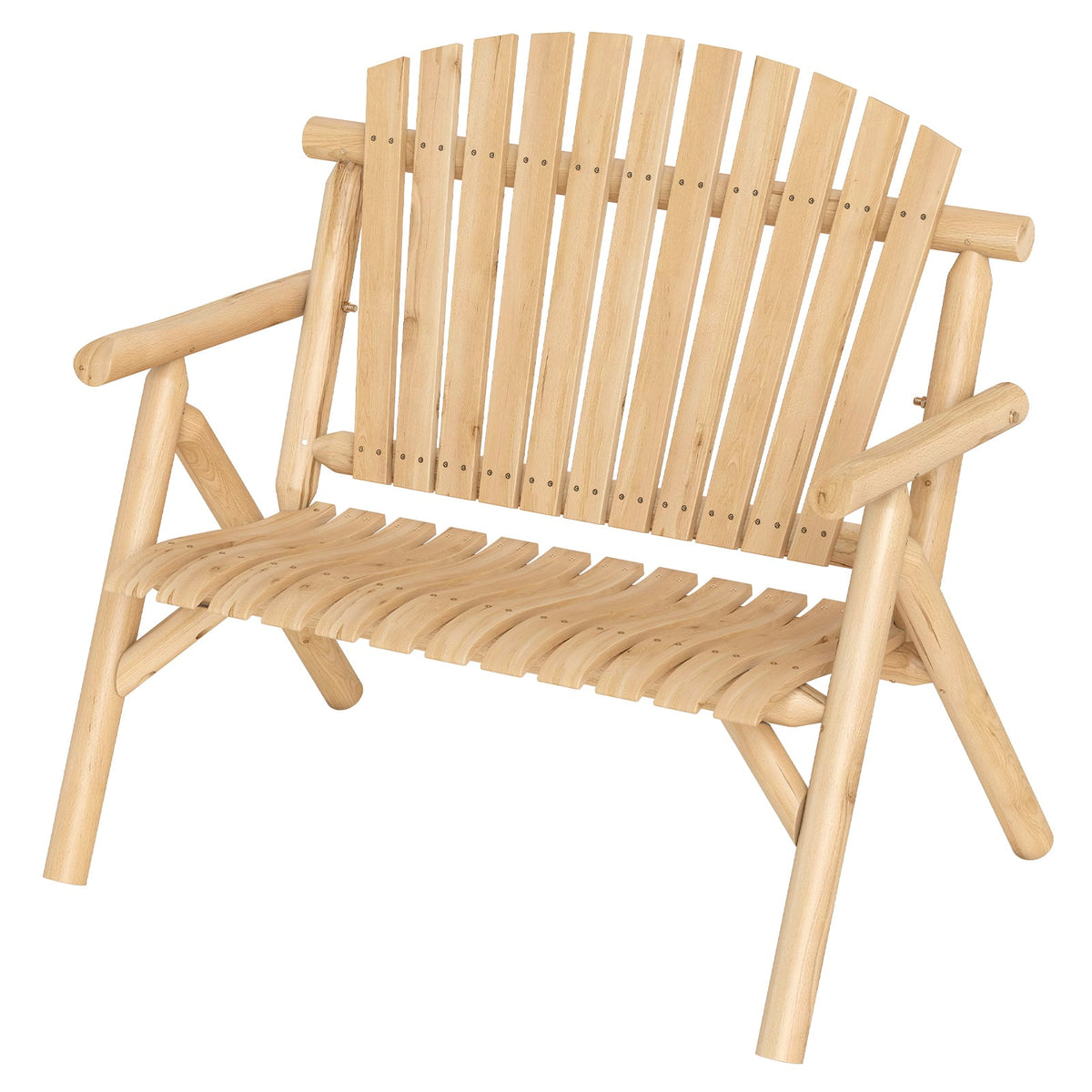 Costway - 2-Person Fire Pit Lounge Chair with Slatted Backrest, Built-in Armrest, Curved Seat - Natural