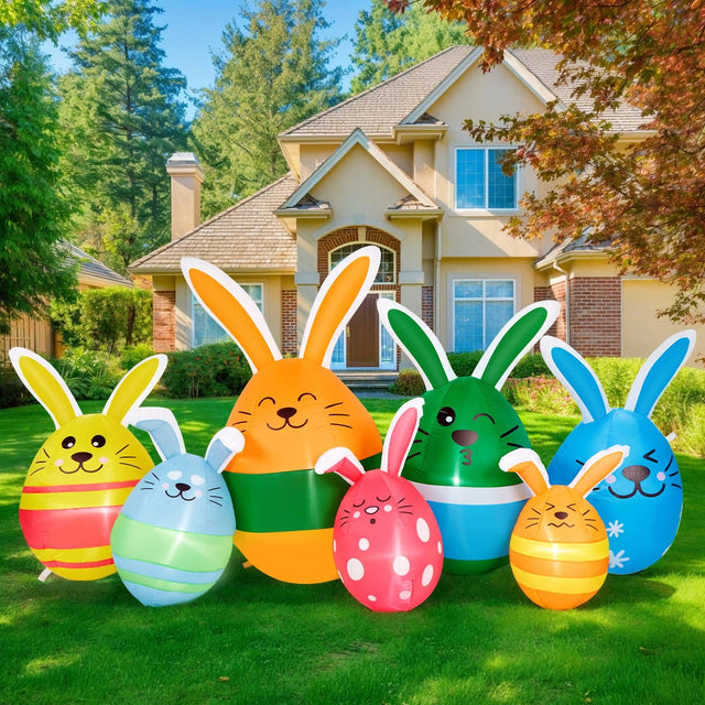 Front. CAMULAND - 6.8FT Easter Inflatables Outdoor Decorations with Built-in LED Lights - Multicolor.