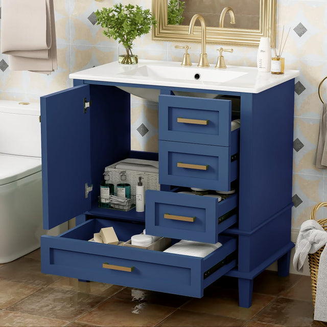 Front. JUJABU - Blue 30" Bathroom Vanity Cabinet with Ceramic Sink Combo Set - Blue.