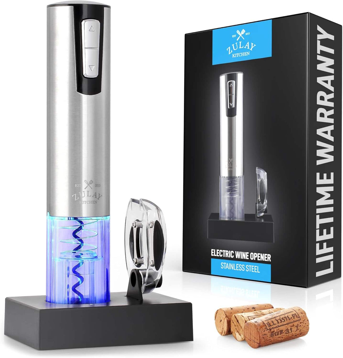 Zulay Kitchen - Rechargeable Electric Wine Opener & Foil Cutter with Charging Base - Silver
