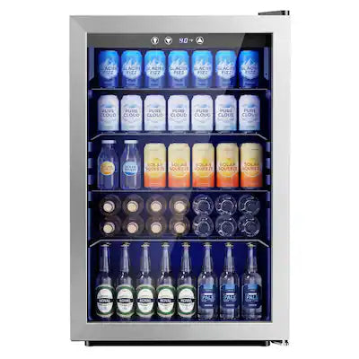 SIMZLIFE - 4.5 Cu.Ft Beverage Fridge - 150 Can Capacity Drink Cooler for Soda/Wine/Beer, Adjustable Temp for Home Use