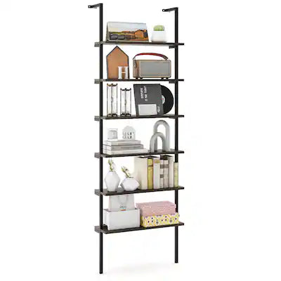 Costway - 6-tier Ladder Shelf 72 Inches Industrial Wall Mounted Bookshelf