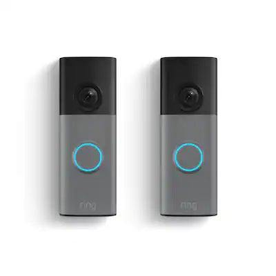 Ring - Smart Battery-Powered Doorbell (2Pk) Retinal 2K, 6x Zoom, Two-Way Talk, Built-In Battery, Surface, 1920x1920, Gray