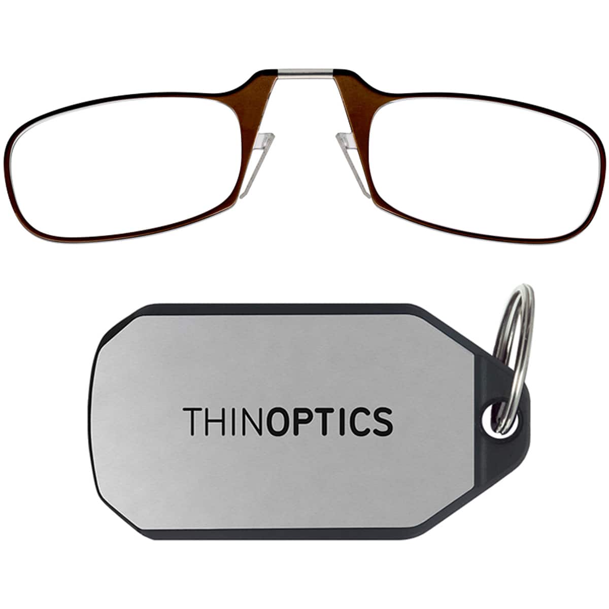 ThinOptics - 2.5 Reading Glasses with Silver KeyChain - Brown