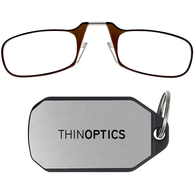 Front. ThinOptics - 2.5 Reading Glasses with Silver KeyChain - Brown.