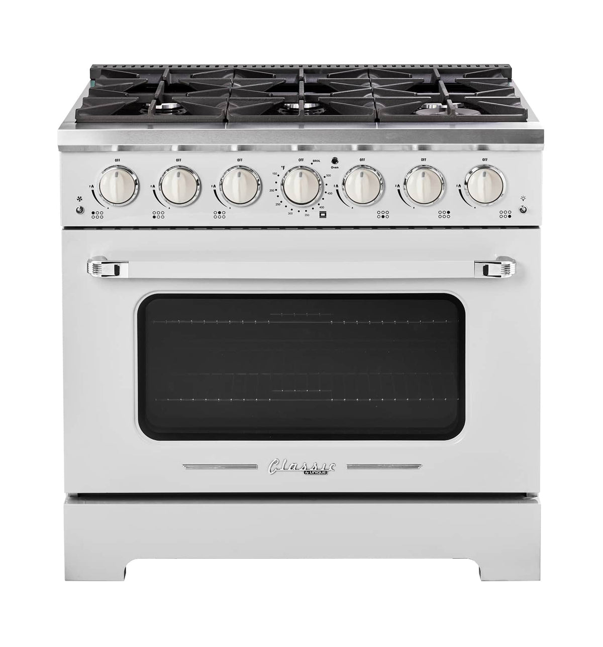 Unique Appliances - 36 in. Wide 6 Burner Classic Retro 5.2 Cu. Ft. Freestanding Gas Convection Range - Marshmallow White