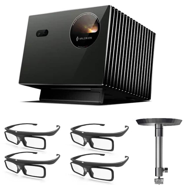 Front. Valerion - VisionMaster Pro2 4K Laser Projector Bundle with Ceiling Mount and 4 Pairs of 3D Glasses - Black.
