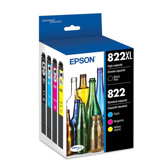 Designed Excellence Epson 822XL High-capacity Grande capacit YOK  Black 5 802 P Noir A YO OCL - 822 D 8c2 - Cpe 822 BK Nrprt Standard-capacity C o M J standard Capacit Y Cyan Magenta Yellow Jaune DURAS Ultra - A