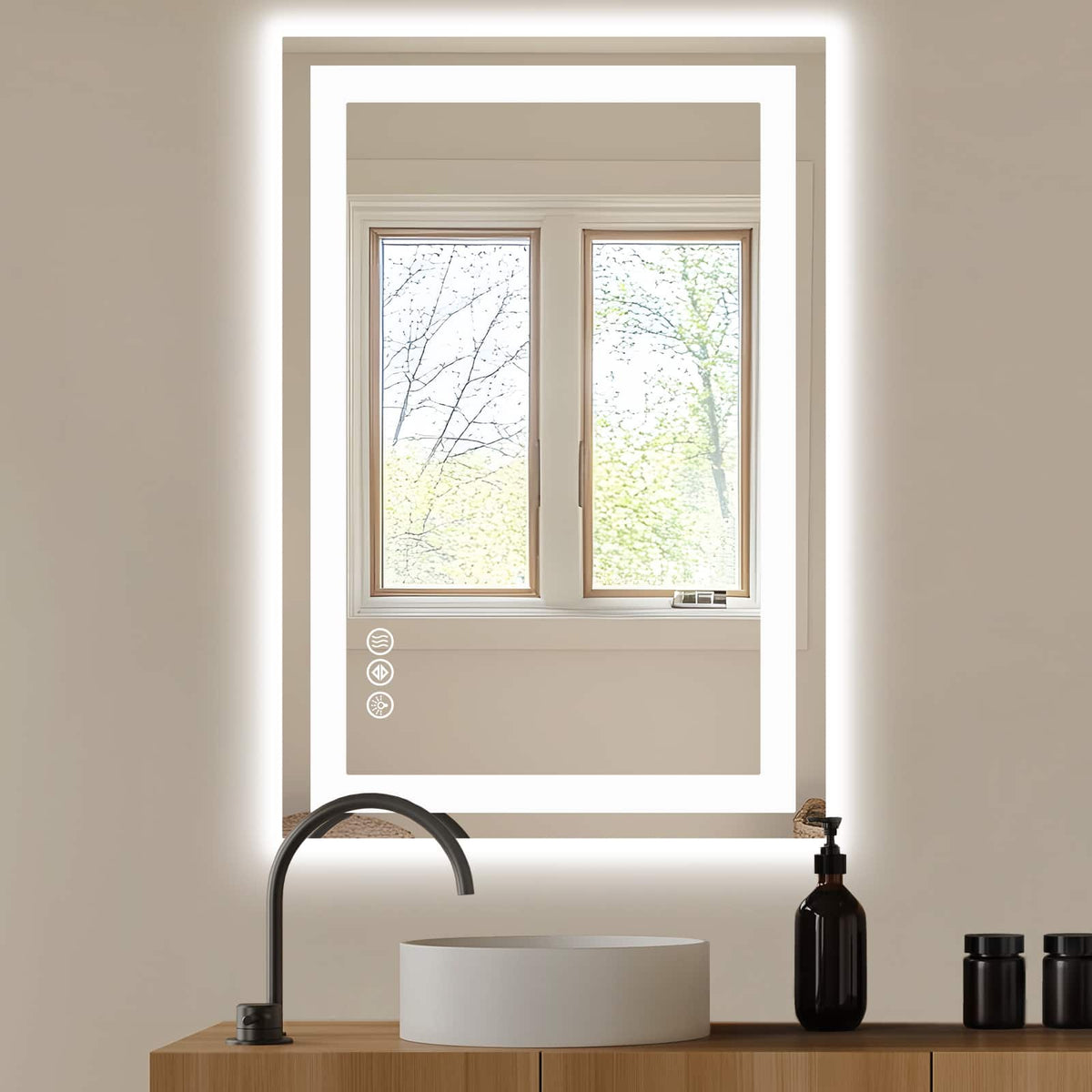 Anysun - 24" x 36" Anti-Fog LED Bathroom Mirror - Dual Light Source & Three Lighting Modes