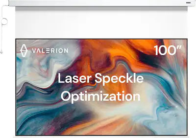 Valerion - 100" PureVision Motorized Projector Screen, 4K/8K UHD Ready, 20" Adjustable Drop, Black Backing, Long Throw Only