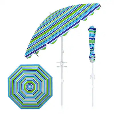 Costway - 6.5 FT Beach Umbrella with Tilt & Sand Anchor, UPF 50+ Sun Protection, Cup Holders