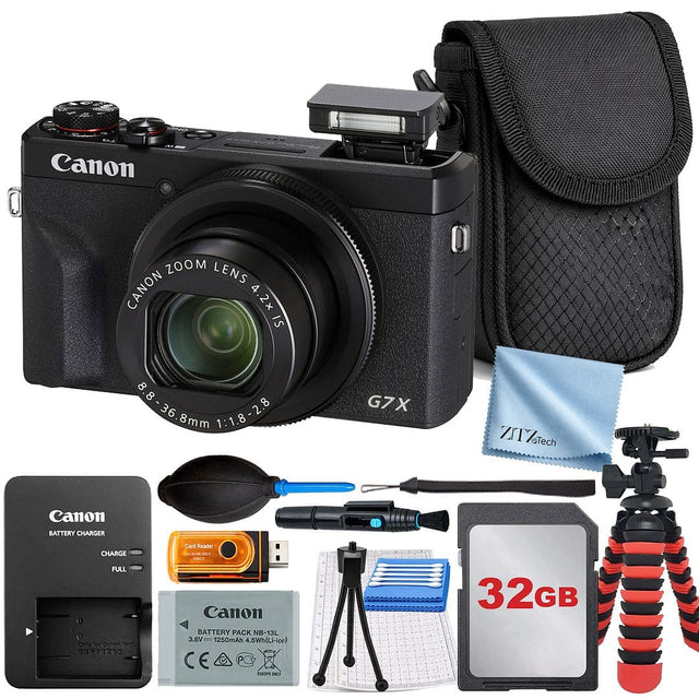 Canon ZOOM LENS CANON 4.2x IS 8.8-36.8mm 1:1.8-2.8 G7X  
Canon BATTERY CHARGER CHARGE FULL  
Canon BATTERY PACK NB-13L 3.6V 1250mAh 4.5Wh Li-ion  
32GB SD Card  
Canon Card Reader  
Canon Lens Hood  
Canon Cleaning Cloth  
Canon Tripod  
Canon Lens Cap  
Canon Lens Cleaning Brush  
Canon Lens Cleaning Spray