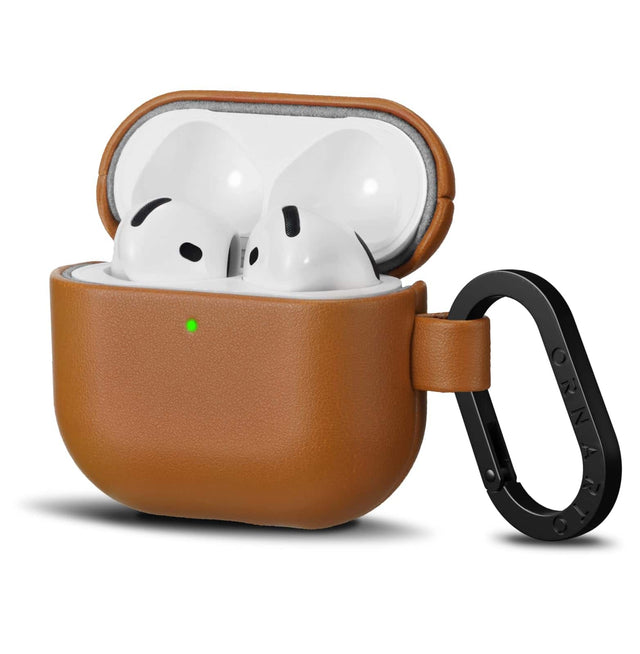 Front. Ornarto - ORNARTO Compatible with AirPods 4 Case, Full Protective Leather Cover with Front LED Visible-Caramel Brown - Caramel Brown.