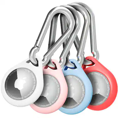 Vena - 4x For Apple AirTag Holder, AirTag Keychain Silicone, AirTag Case Cover with Carabiner For Pet Dog Cat Collar Luggage