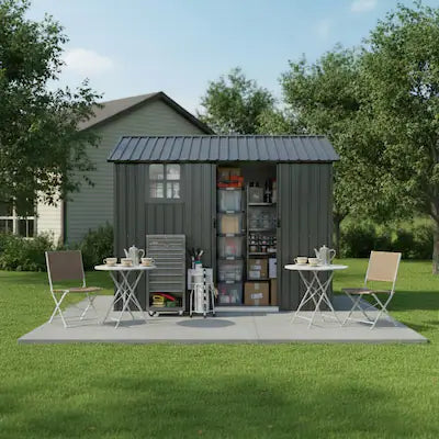 Anysun - 8x6 FT Weatherproof Galvanized Steel Outdoor Storage Shed with Sliding Door, Window & Vents