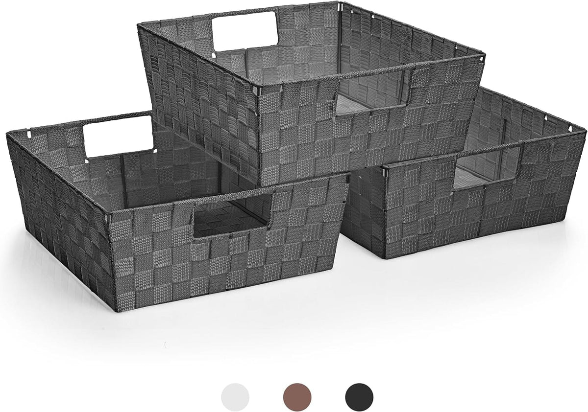 Sorbus - Set of 3 Large Woven Storage Baskets – Mesh Hand-Woven Baskets for Organizing, Fabric Storage Bins - Gray