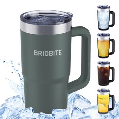 BRIOBITE - 2-in-1 Freeze & Insulated Steel Mug with Lid, 16oz Cup and 25oz Vacuum Mug for Beer, Soda Cold Drinks