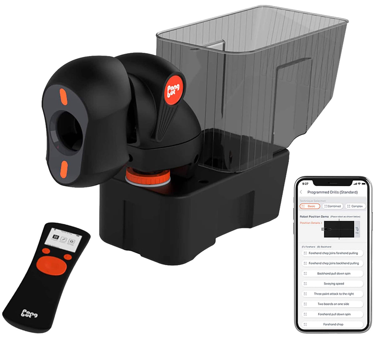 PONGBOT - NOVA S PRO Table Tennis Robot-Bluetooth APP Control, 150 Ball Hopper, Adjustable Speed Spin Frequency-264 Training Modes - Black