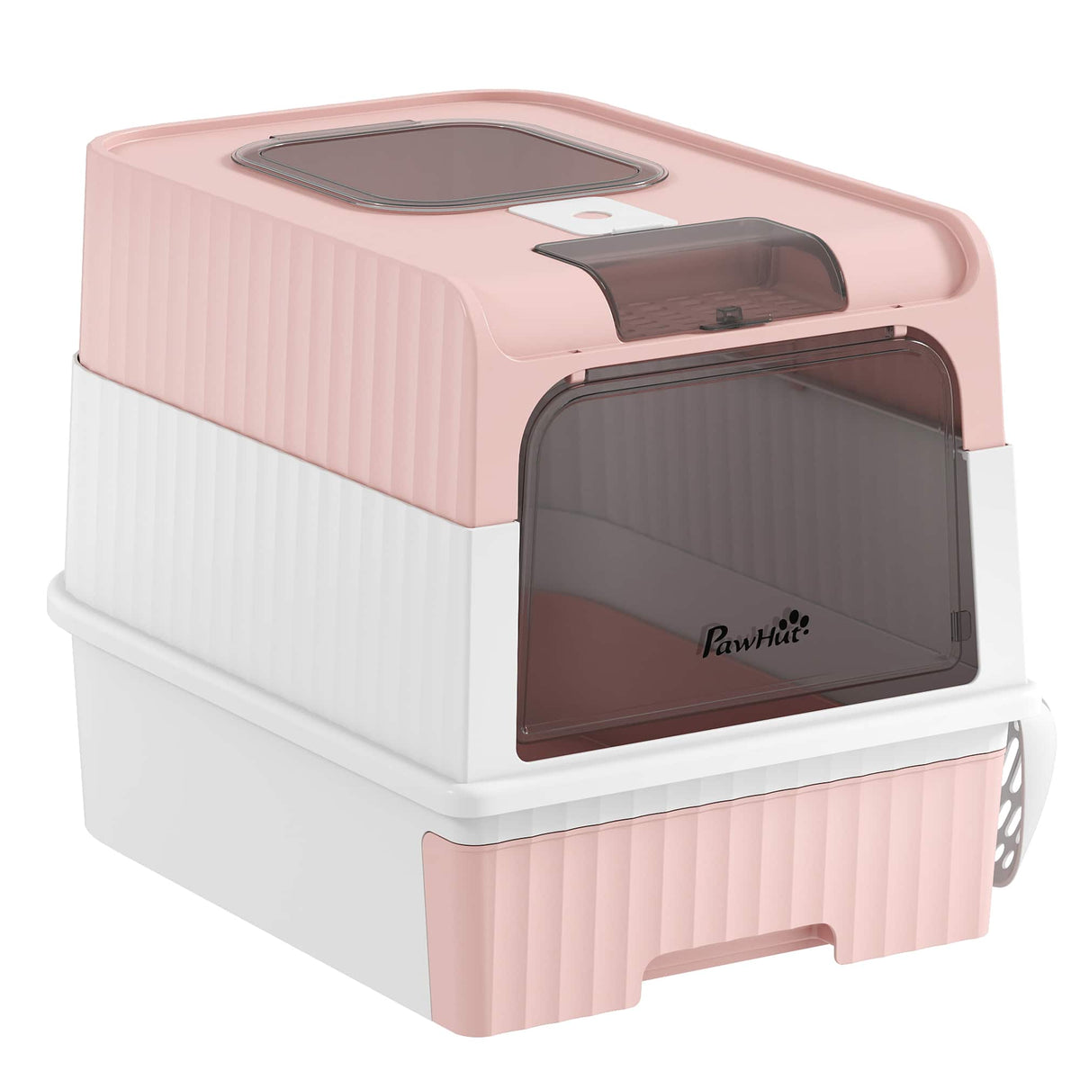 Pawhut - Litter Box Hooded Cat Litter Tray with Drawer Pan Front Entry & Top Exit Easy Cleaning - Pink