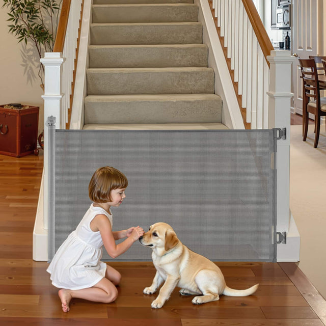 Front. VEVOR - Retractable Baby Gate, Extends to 57 inch Wide, 38.5 inch Tall, with Security Lock, Easy to Use.