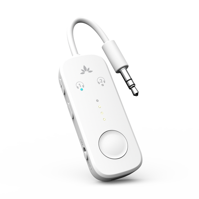 Front. Avantree - Relay - Airplane Bluetooth 5.3 Adapter with Qualcomm aptX Adaptive, Supports 2 AirPods or Headphones.