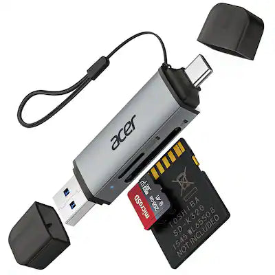 Acer - SD Card Reader USB C, Dual Slots USB 3.0 Type C to Micro SD Card Adapter, Memory Card Reader