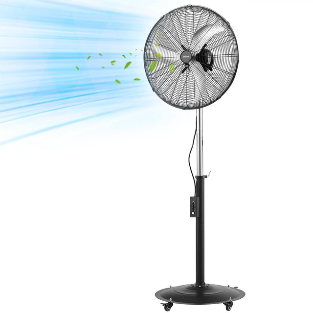 Front. VEVOR - 24-Inch High Velocity Pedestal Fan,6800 CFM Industrial Standing Floor Fan with 85° Oscillating,3-Speed Adjustable Height - Black.