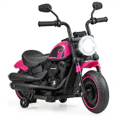 Costway - 6V Kids Electric Motorcycle with Training Wheels LED Headlights Music Board