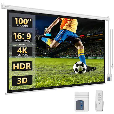 Winado - 100" inch 16:9 4K HD Electric Motorized Projector Screen Projection Remote Control for Home Theater Office Classroom
