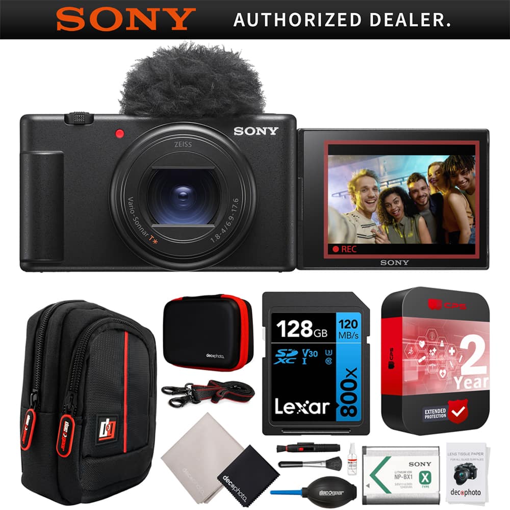 Bundle - Sony - ZV-1 II Vlog Camera 4K Video Content Creator Black +Extended Warranty Kit