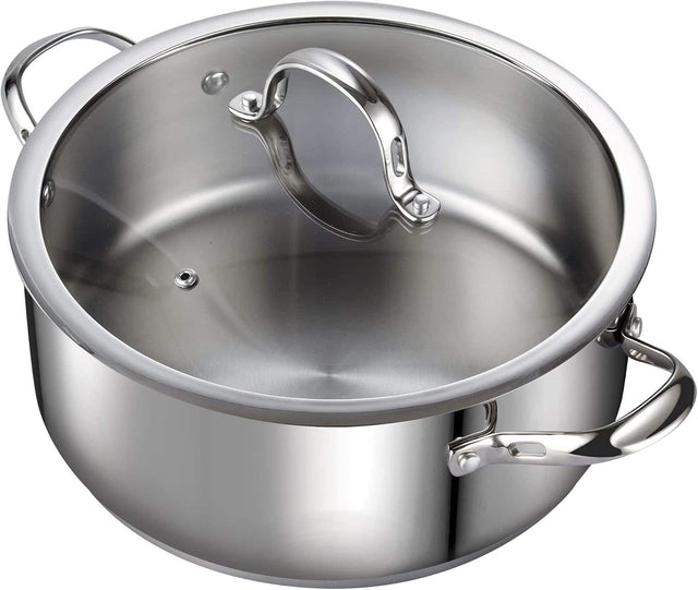 Front. Cooks Standard - Classic 7qt S/S Large Dutch Oven Casserole W/Glass Lid,  for Soup, Stew, Chili & Pasta, Compatible with All Stovetops - stainless steel.