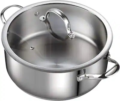 Cooks Standard - Classic 7qt S/S Large Dutch Oven Casserole W/Glass Lid, for Soup, Stew, Chili & Pasta, Compatible with All Stovetops