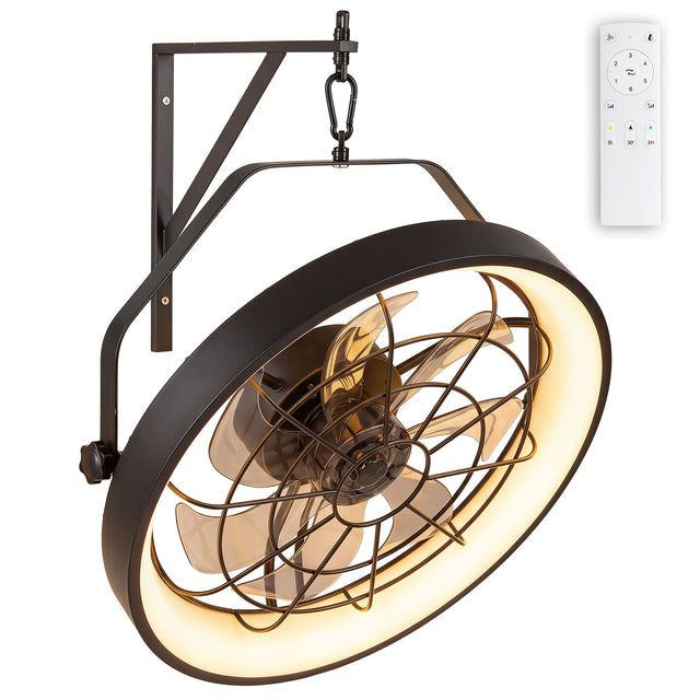 Front. Costway - Costway 20" Wall Mounted Fan with 3CCT Dimmable LED Light, Timer, 6-Speed, Remote Control - Black.