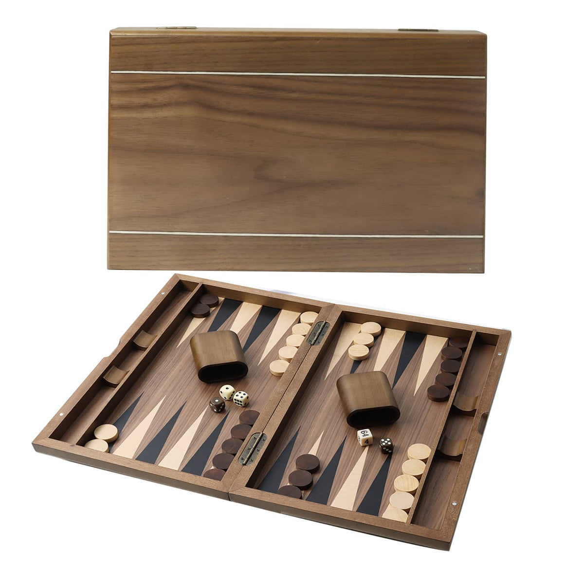 GSE Games & Sports Expert - Premium Wooden Folding Inlay Backgammon Board Game Set, Traditional Board Game (Double Stripe-17")