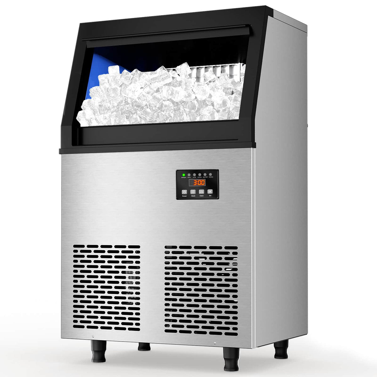 Coolski - Commercial Ice Maker Machine, 200 lbs/24H Freestanding Ice Machine, 35 lbs Bin - Silver