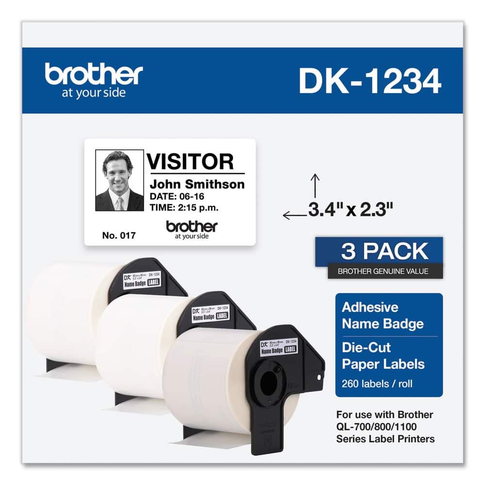 Brother - DK12343PK 2.3 in. x 3.4 in. Die-Cut Name Badge Labels - (3-Rolls/Pack) - White