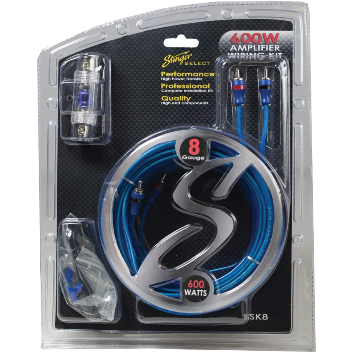 Stinger - Select Series 8-Gauge 600W Amp Wiring Kit with Ultra-Flexible Copper-Clad Aluminum Cables - Blue