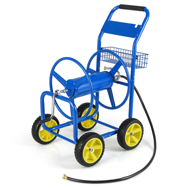 Front. Gymax - Gymax Garden Hose Reel Cart 300 FT of 5/8'' Large Capacity Heavy-Duty Metal Hose Cart Blue - Blue.