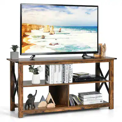 Gymax - Modern Farmhouse TV Stand Entertainment Center for TV's up to 55'' w/Open Shelves