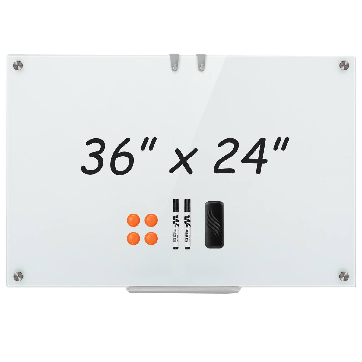 Costway - 36 x 24 Inches Glass Whiteboard with Eraser, Removable Tray, 2 Markers, 4 Magnets - White