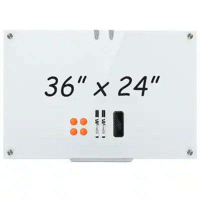 Costway - 36 x 24 Inches Glass Whiteboard with Eraser, Removable Tray, 2 Markers, 4 Magnets